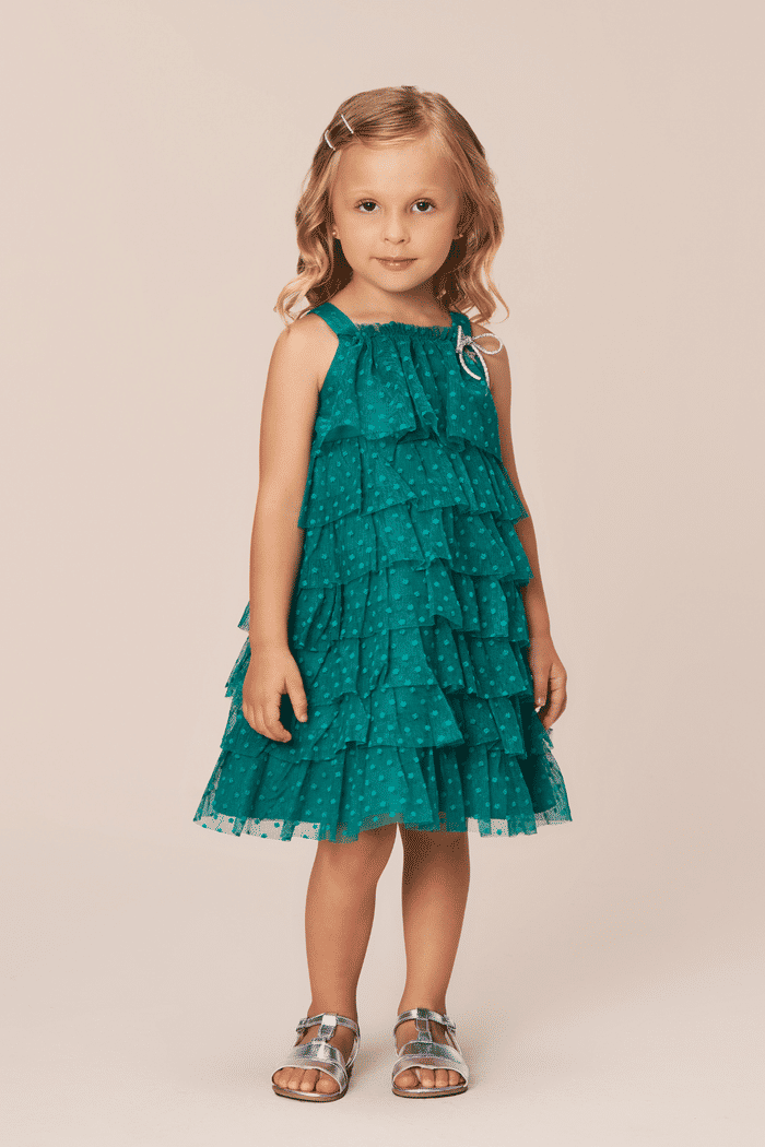 Vestido de tule com babados