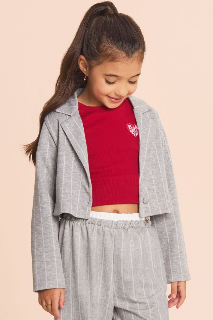 Casaco de malha giz com abotoamento