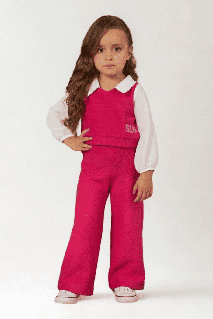 Conjunto blusa e calça wide leg rosa pink