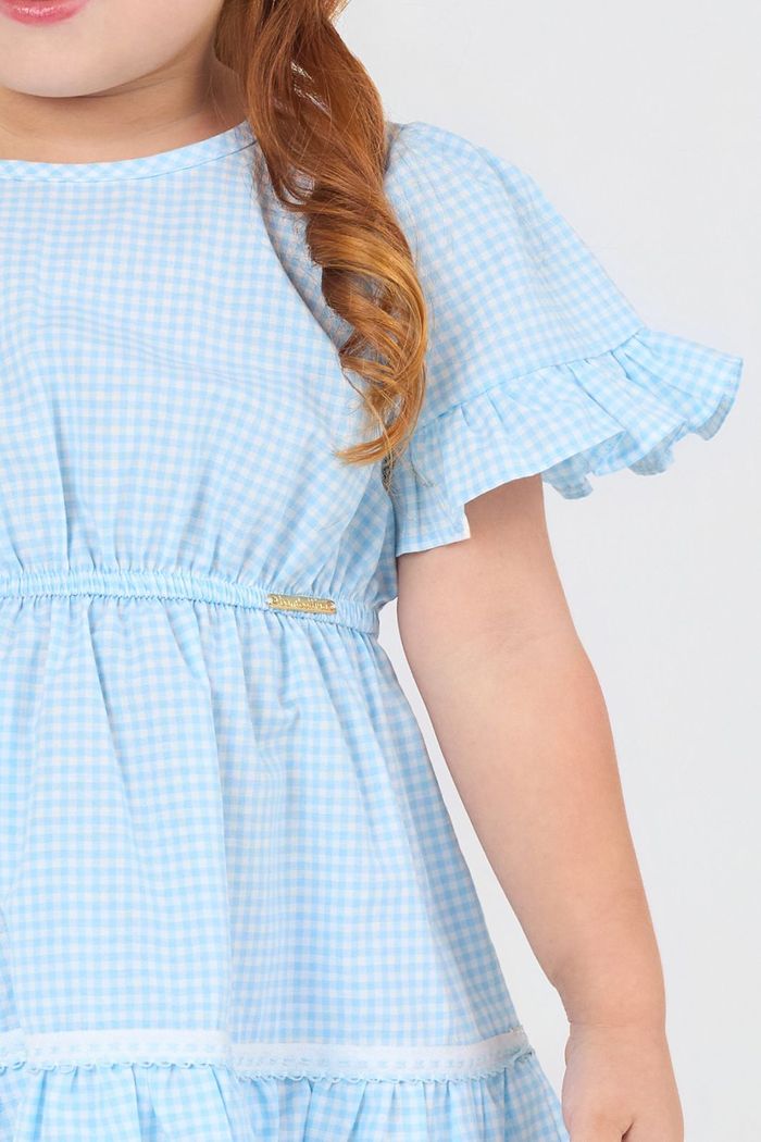 Vestido xadrez com detalhe de fita pespontada