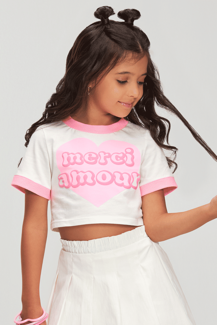 Conjunto blusa com estampa em silk e saia de pregas