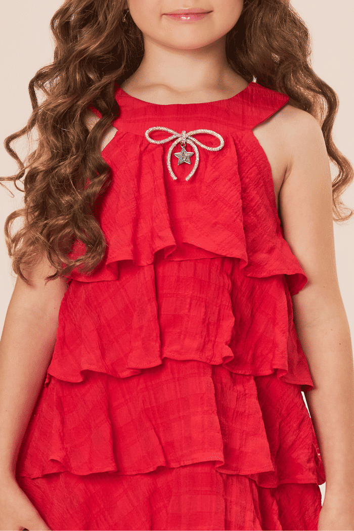 Vestido evasê com babados