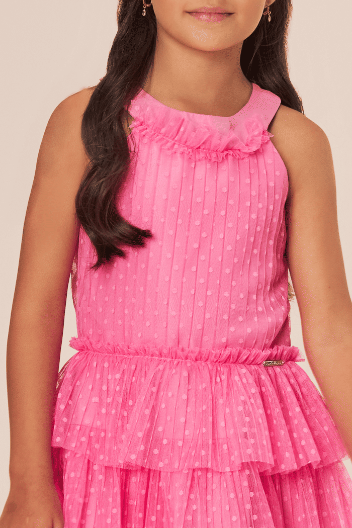 Vestido de tule poá rosa