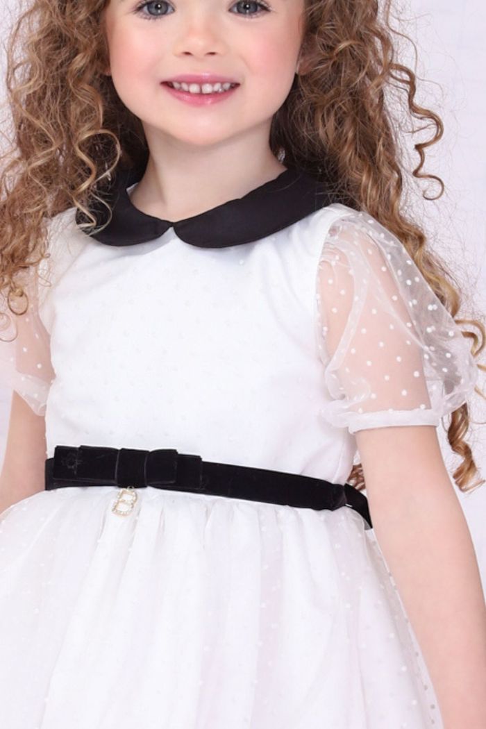 Vestido de tule poá off e preto