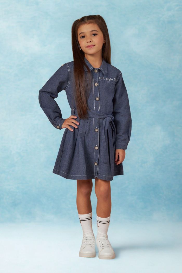 Vestido jeans com pregas