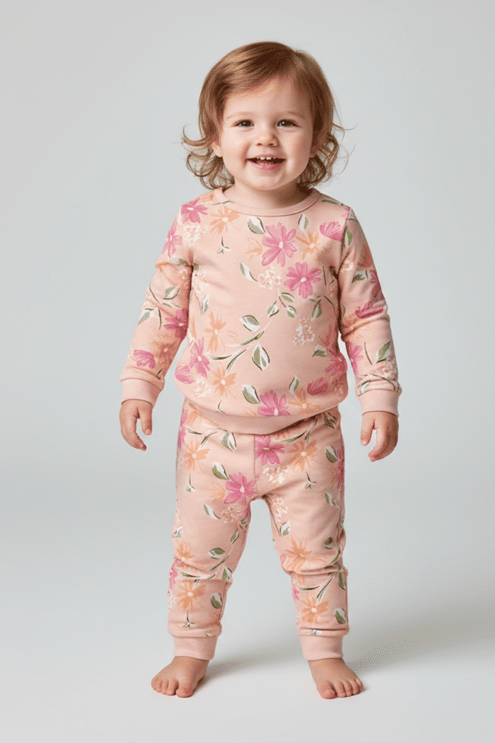 Conjunto blusa de moletom e calça com estampa de flores