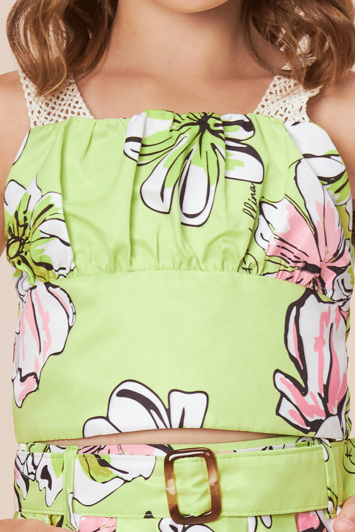 Conjunto top e saia longa estampado