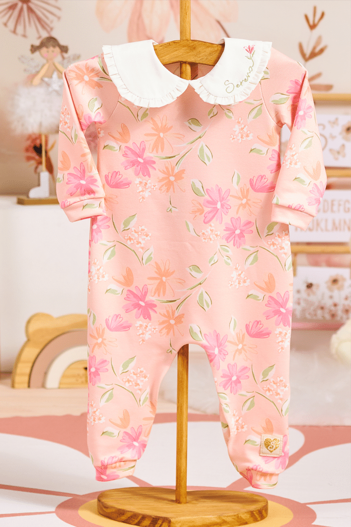 Body com estampa floral e gola bordada