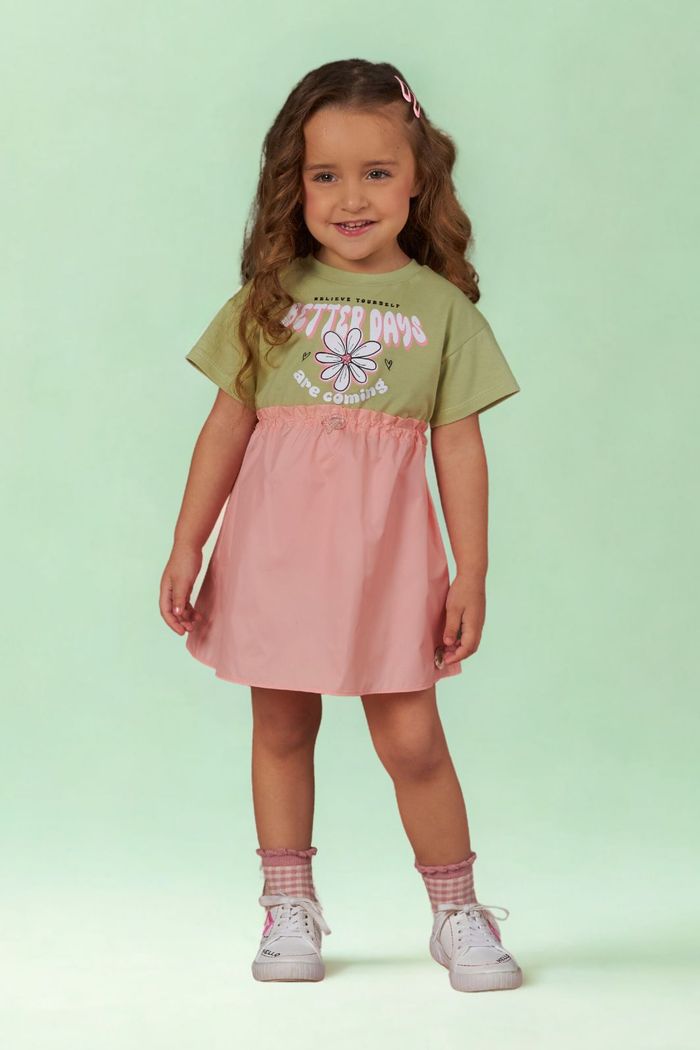 Vestido de malha e quebra vento com silk frontal