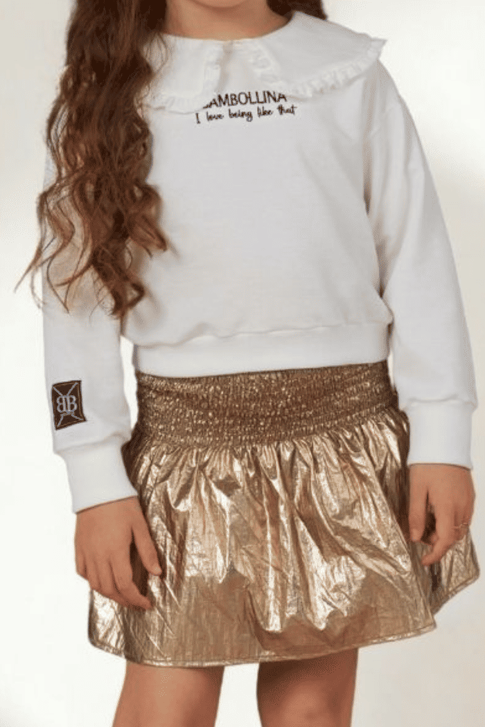 Conjunto blusa de moletinho com saia metalizada