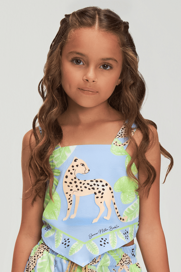 Conjunto top frente imitação de lenço e short estampado