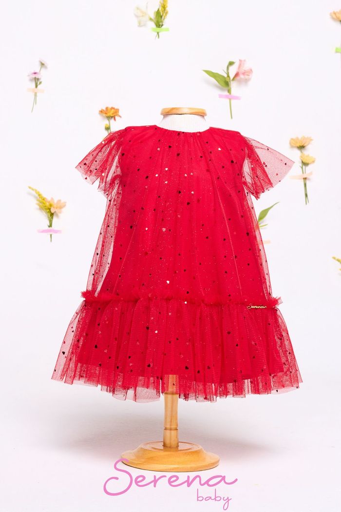 Vestido de tule com glitter foil corações