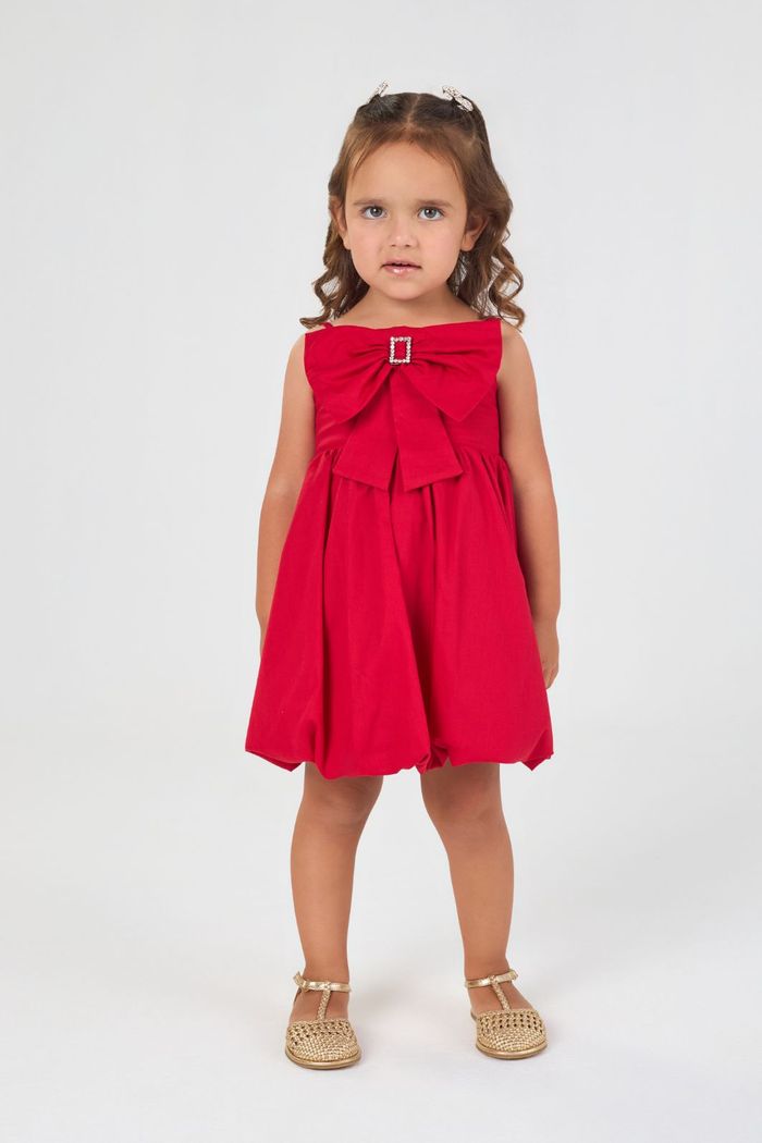 Vestido balonê com laço no peito