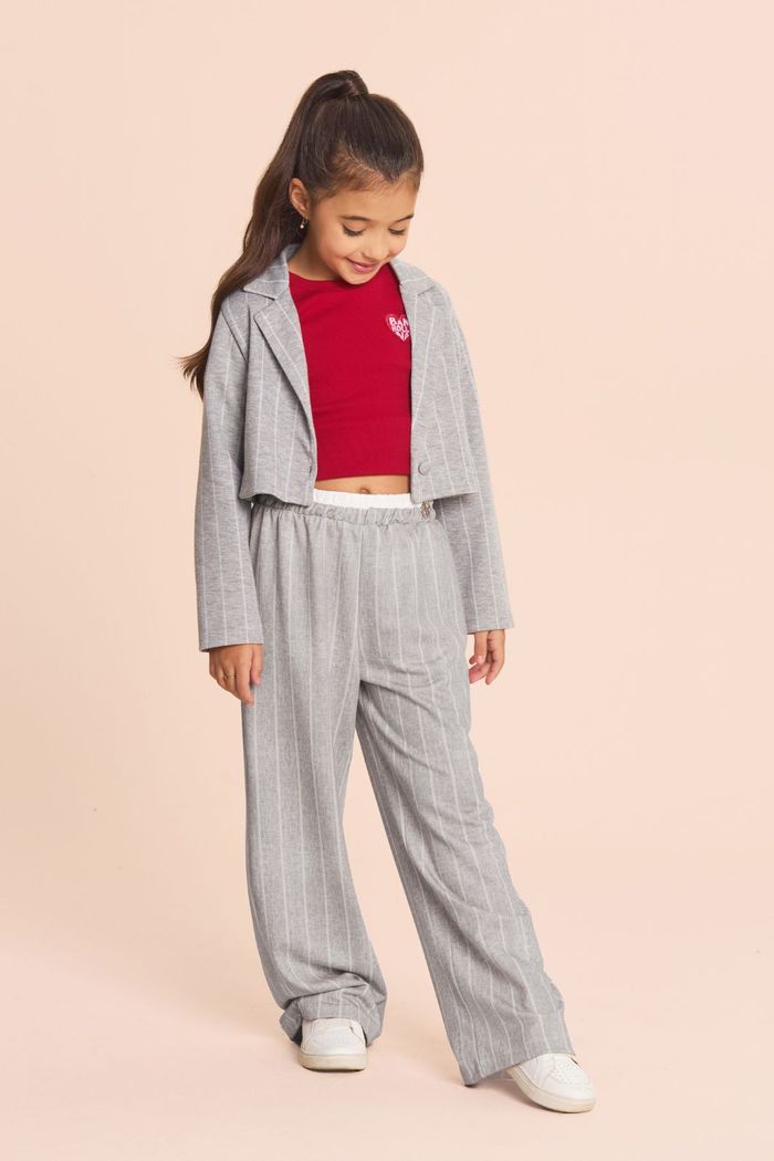 Casaco de malha giz com abotoamento