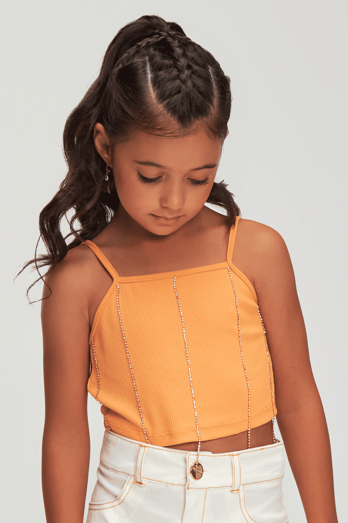 Blusa de ribana com aplicação de strass