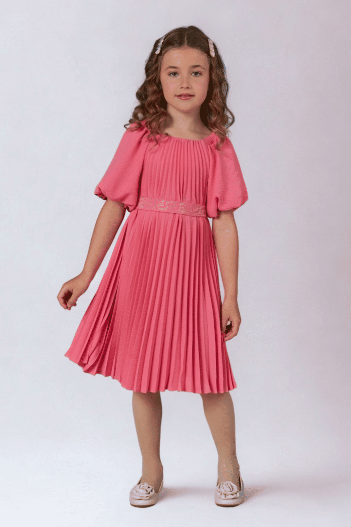 Vestido plissado rosa