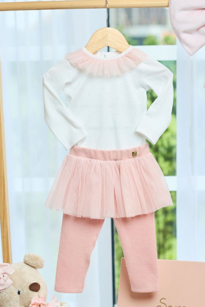 Conjunto body chuva de strass e legging de tricot