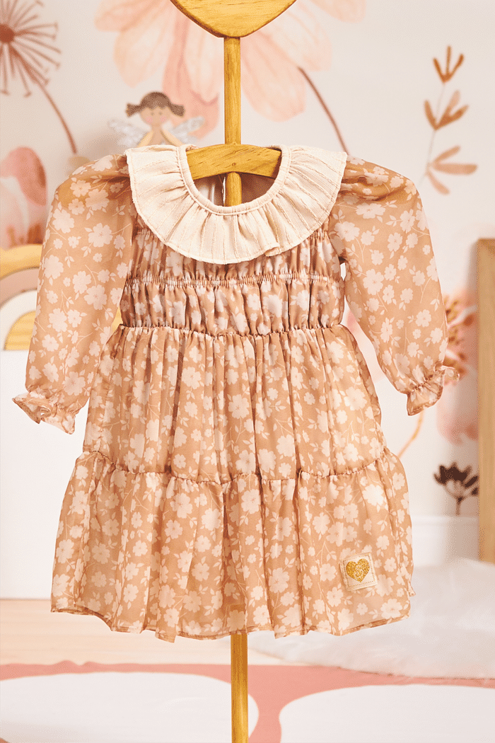 Vestido estampado com gola de malha jacquard