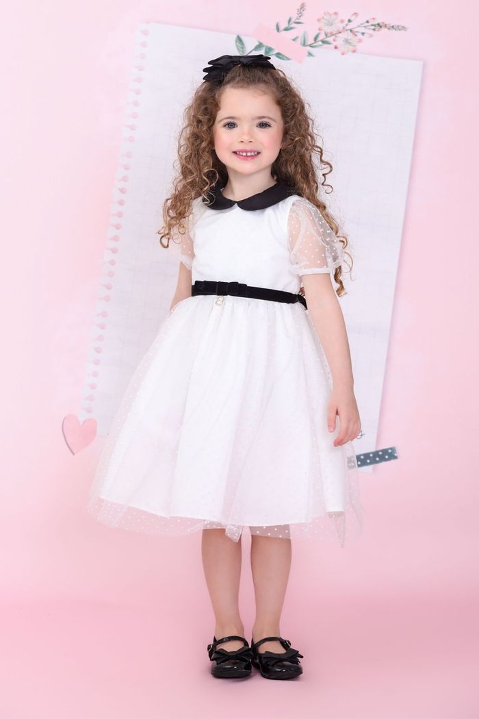 Vestido de tule poá off e preto