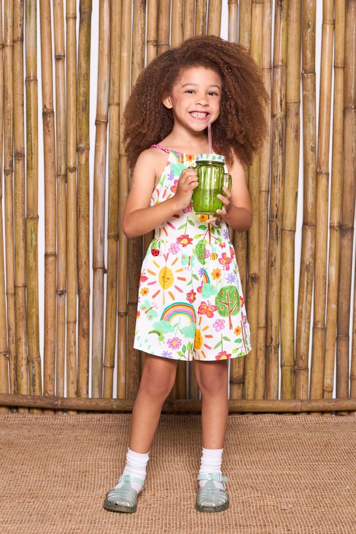 Macaquinho com estampa colorida e amarração nas costas