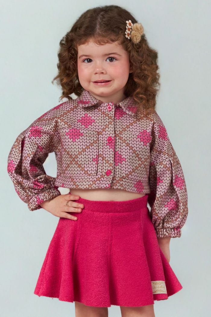 Conjunto jaqueta de soft e saia de boucle