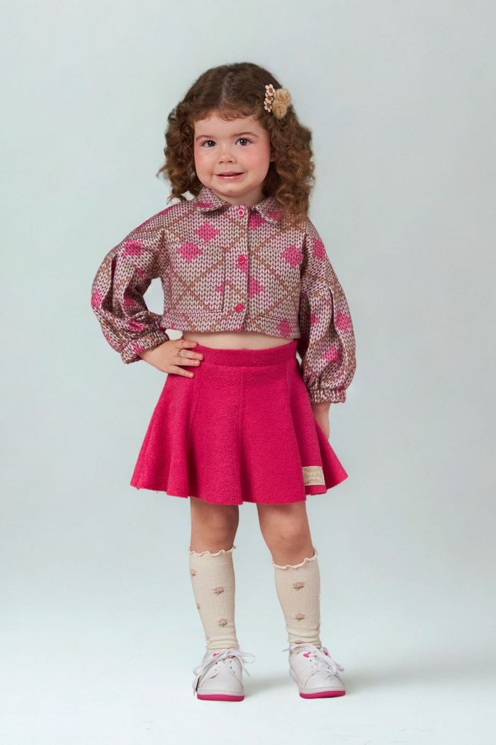 Conjunto jaqueta de soft e saia de boucle