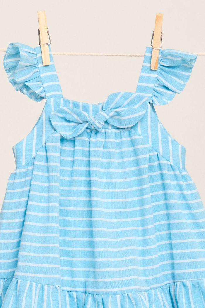 Vestido listrado com detalhe de laço frontal