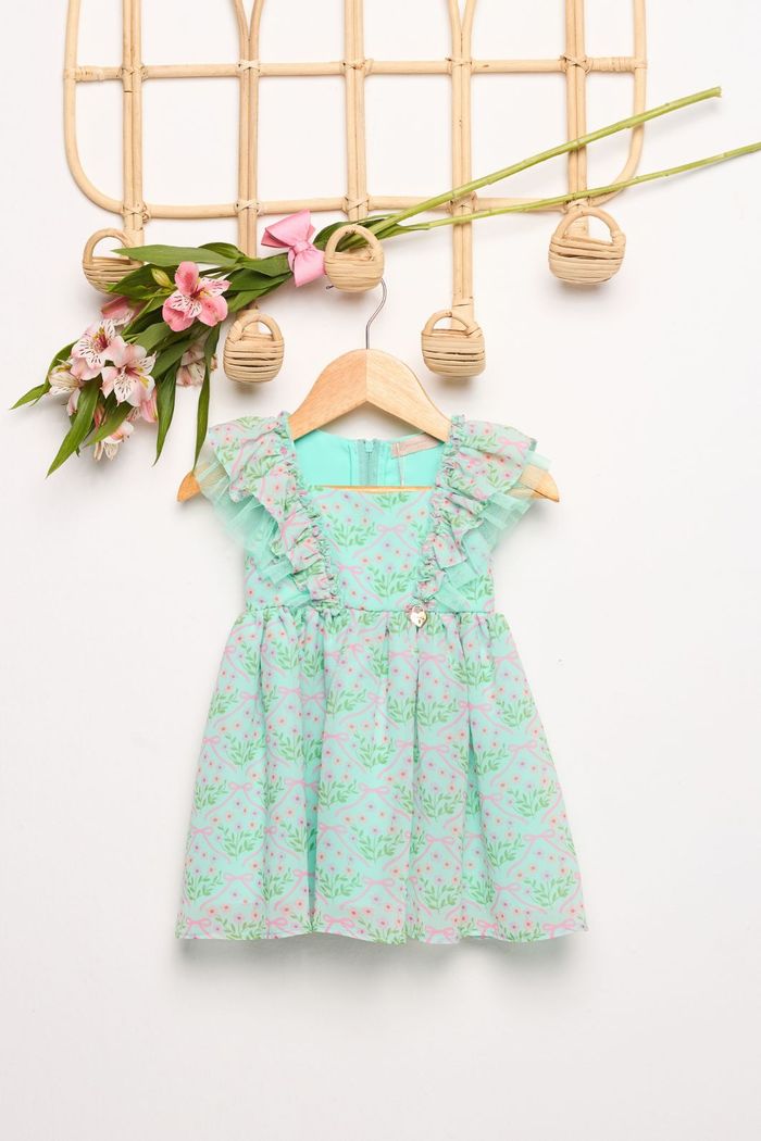 Vestido estampa de laços com babado