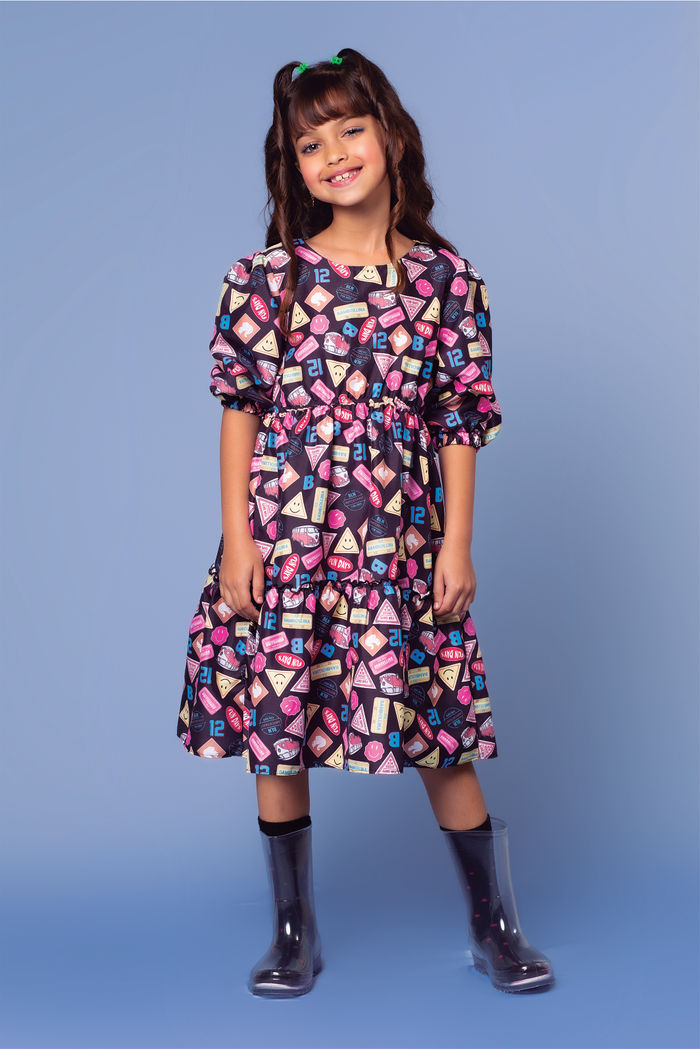 Vestido estampado com mangas três quartos