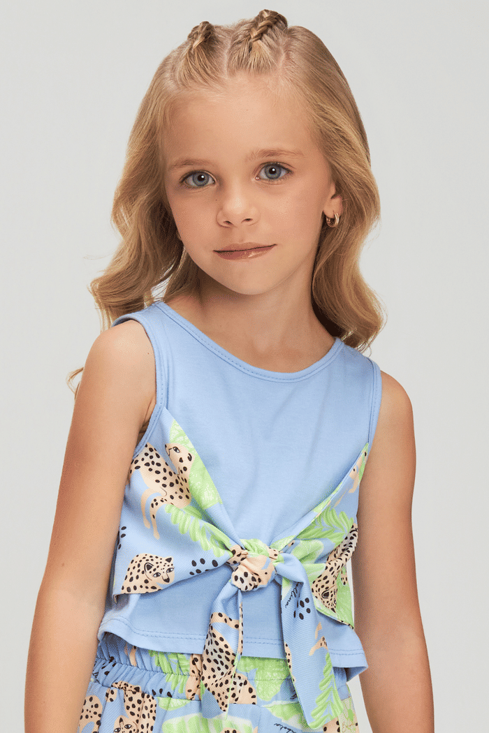 Conjunto regata de malha e pantacourt estampada