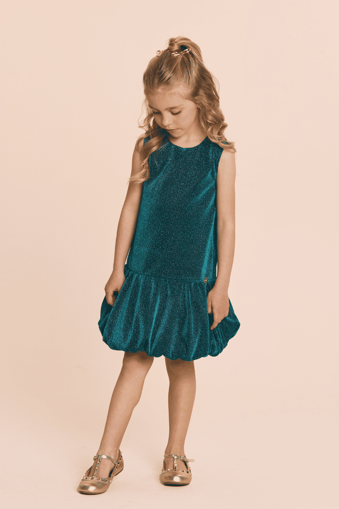 Vestido de malha verde com brilho