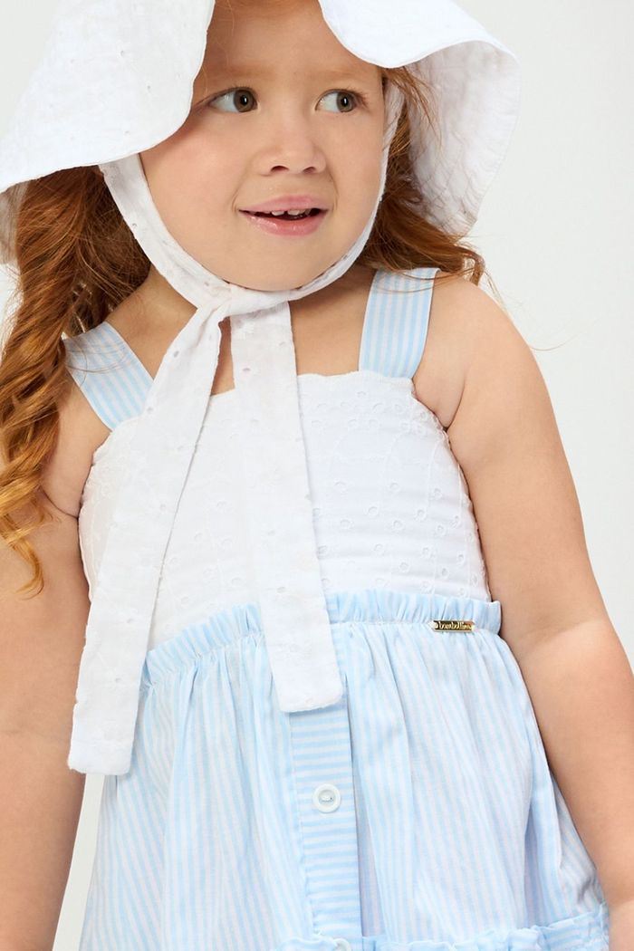 Vestido listrado com busto de renda