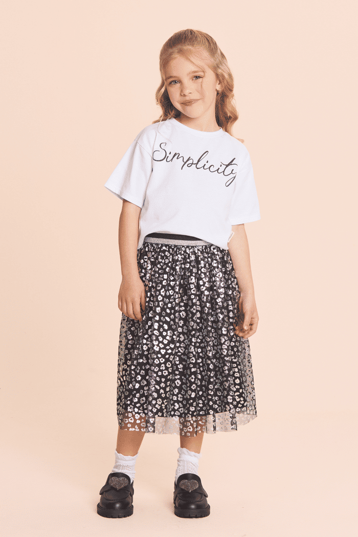 Conjunto T-shirt e saia de tule animal print