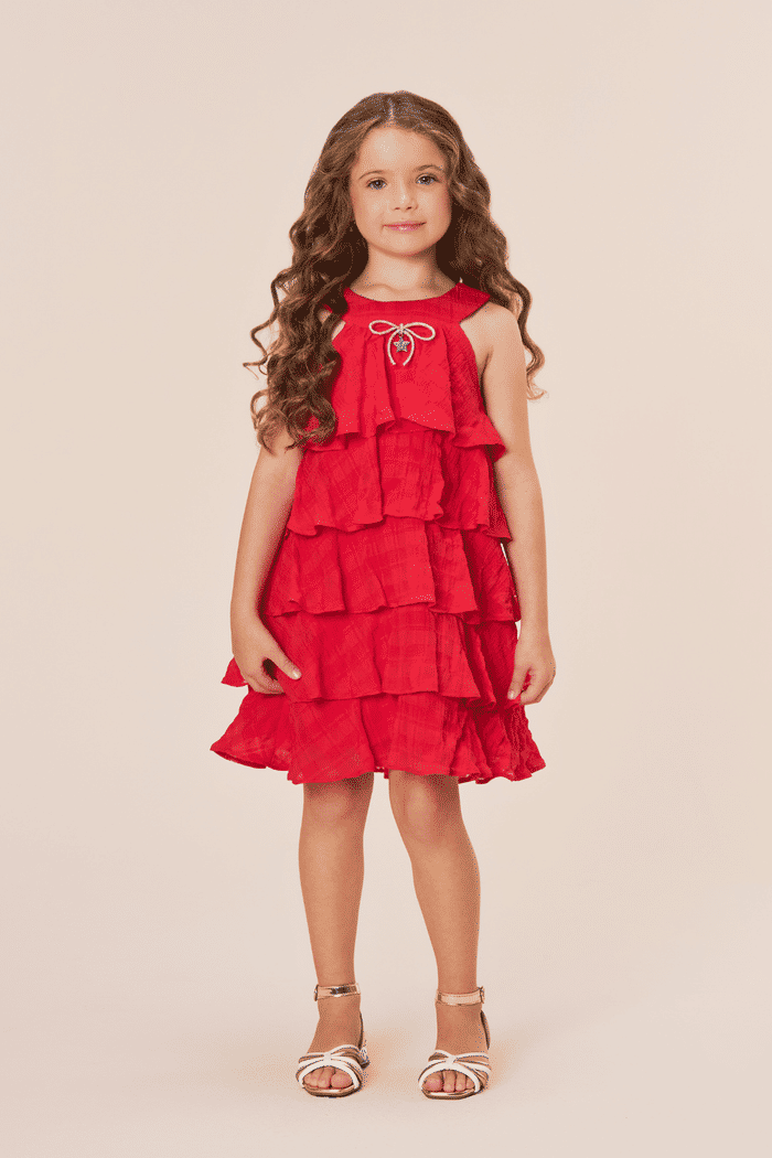 Vestido evasê com babados