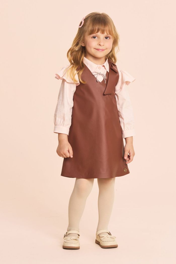 Vestido de couro detalhe laço no ombro