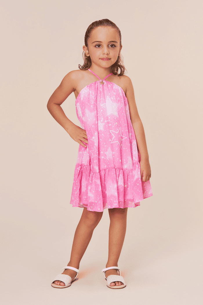 Vestido com estampa de estrelas e brilhos