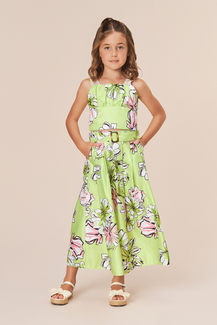 Conjunto top e saia longa estampado