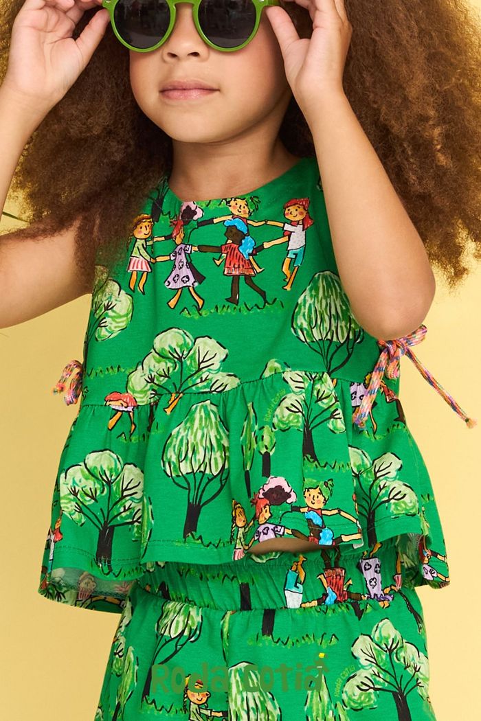 Conjunto short e blusa estampa roda cotia