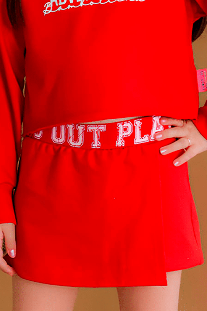 Short-saia de moletinho com silk