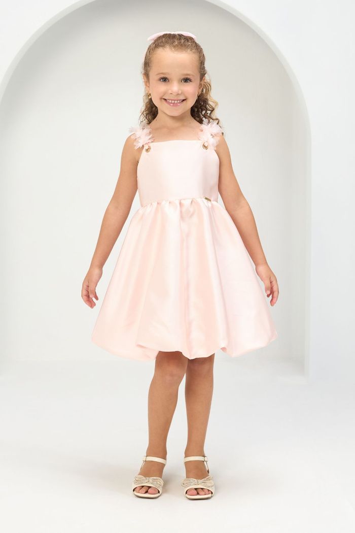 Vestido balonê com aplique nas alças