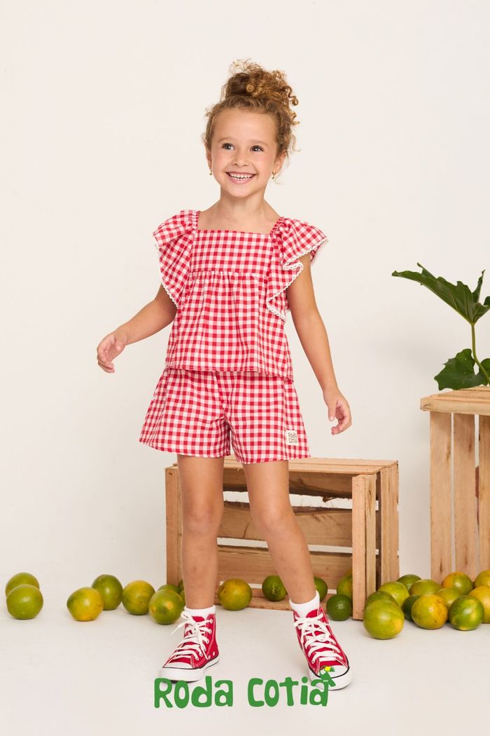 Conjunto blusa e short xadrez