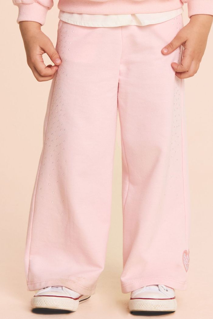 Calça de moletinho com lateral de strass