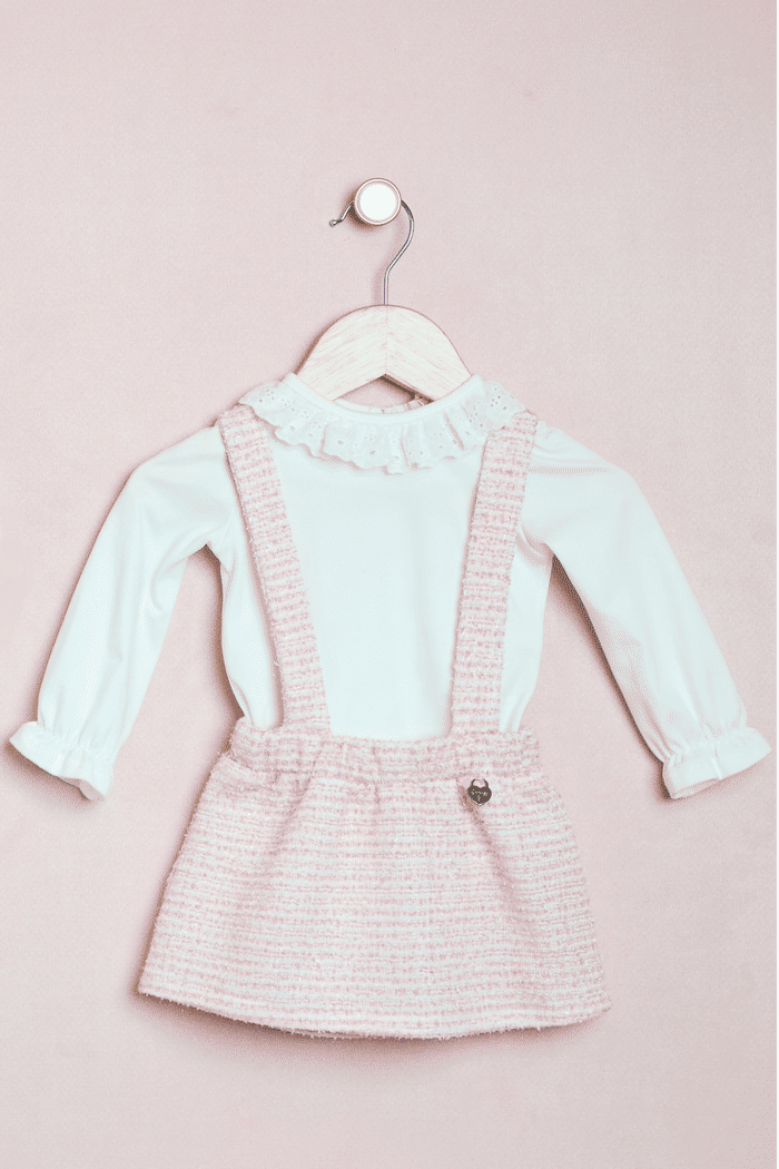 Conjunto body modal suede e saia de tweed