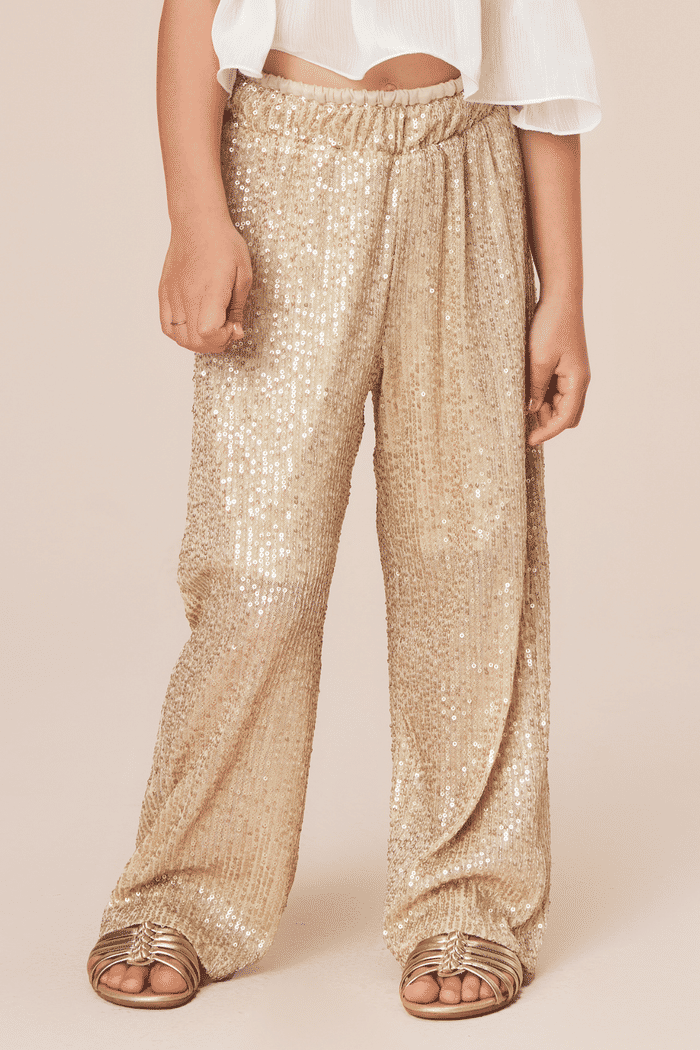 Calça de paetês dourada