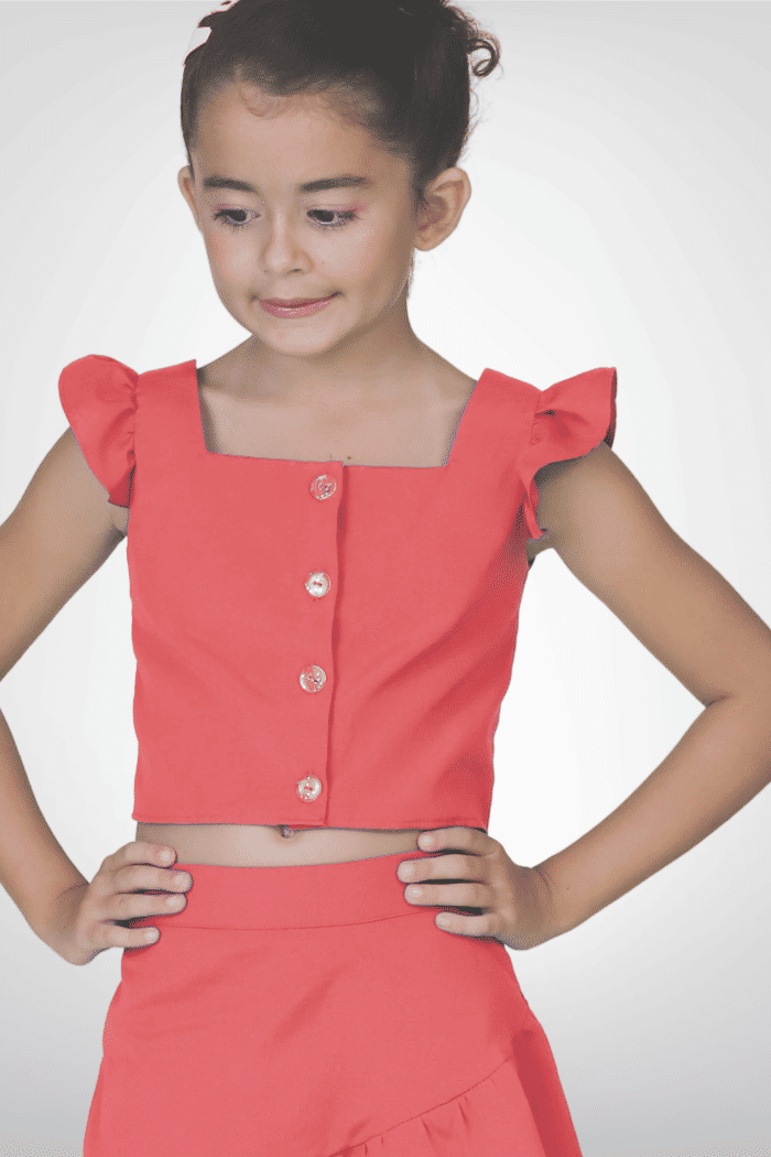 Cropped e saia de algodão com elastano