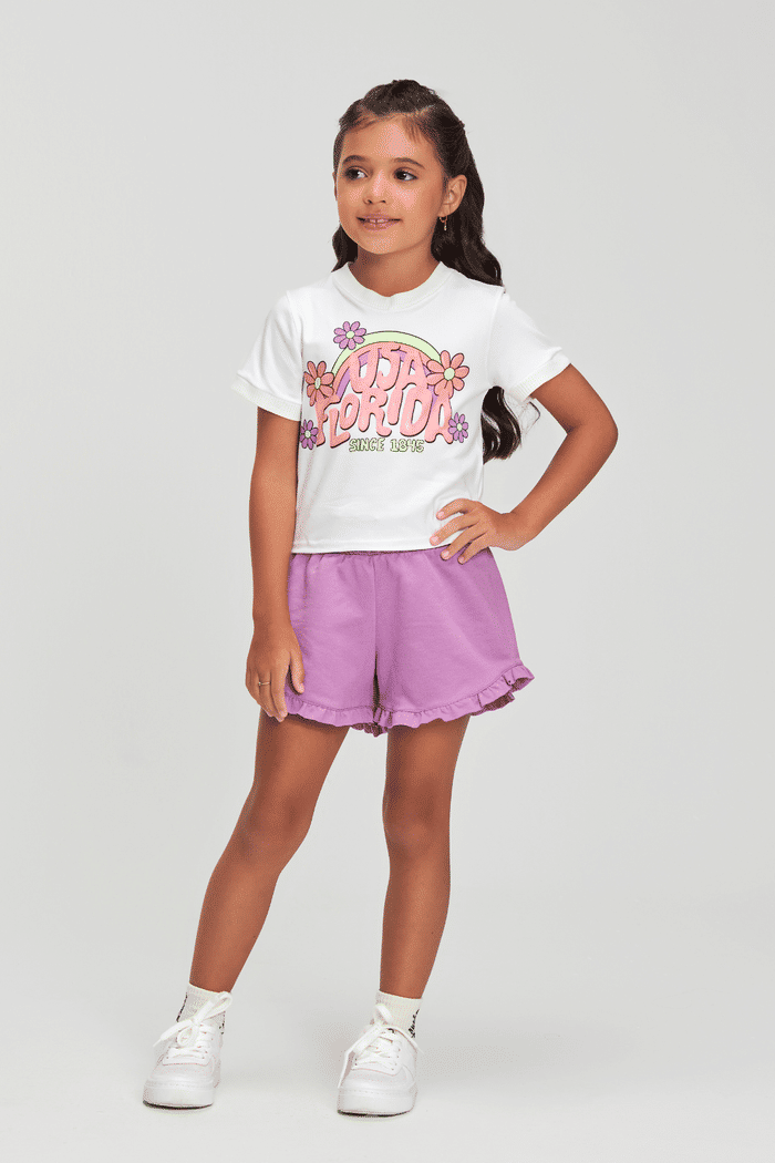 Conjunto blusa de malha e short de moletinho