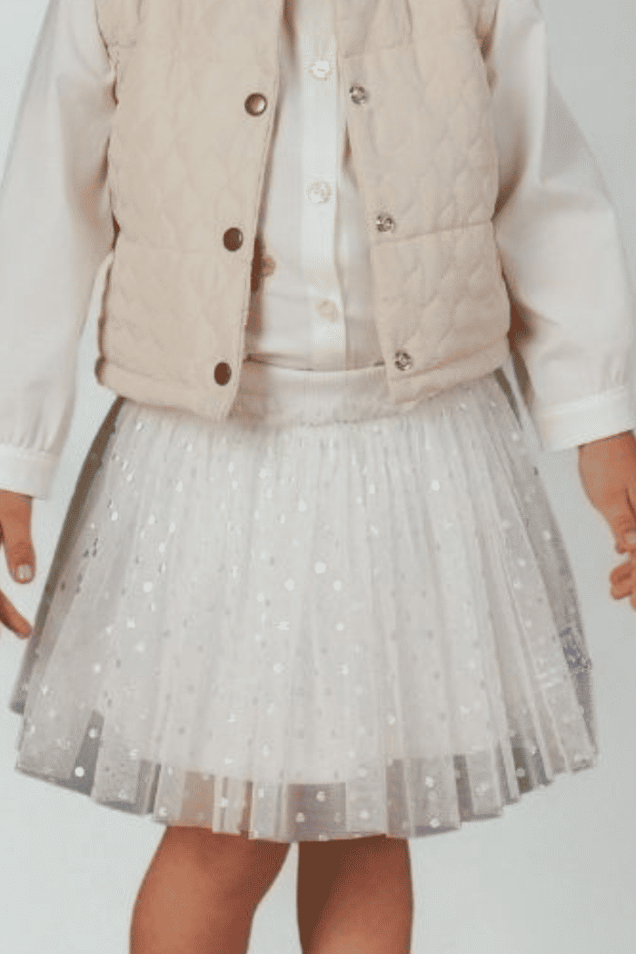 Saia de tule poá plissado