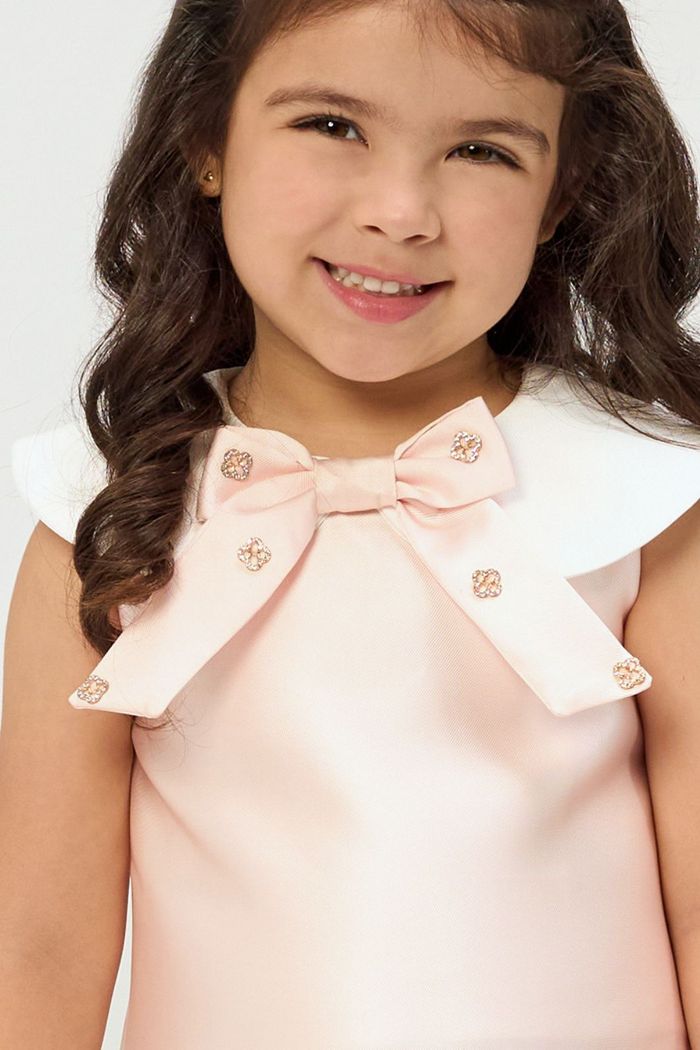 Vestido de zibeline com detalhe de gola e laço