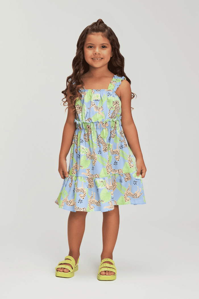 Vestido com estampa de onça e folhagem