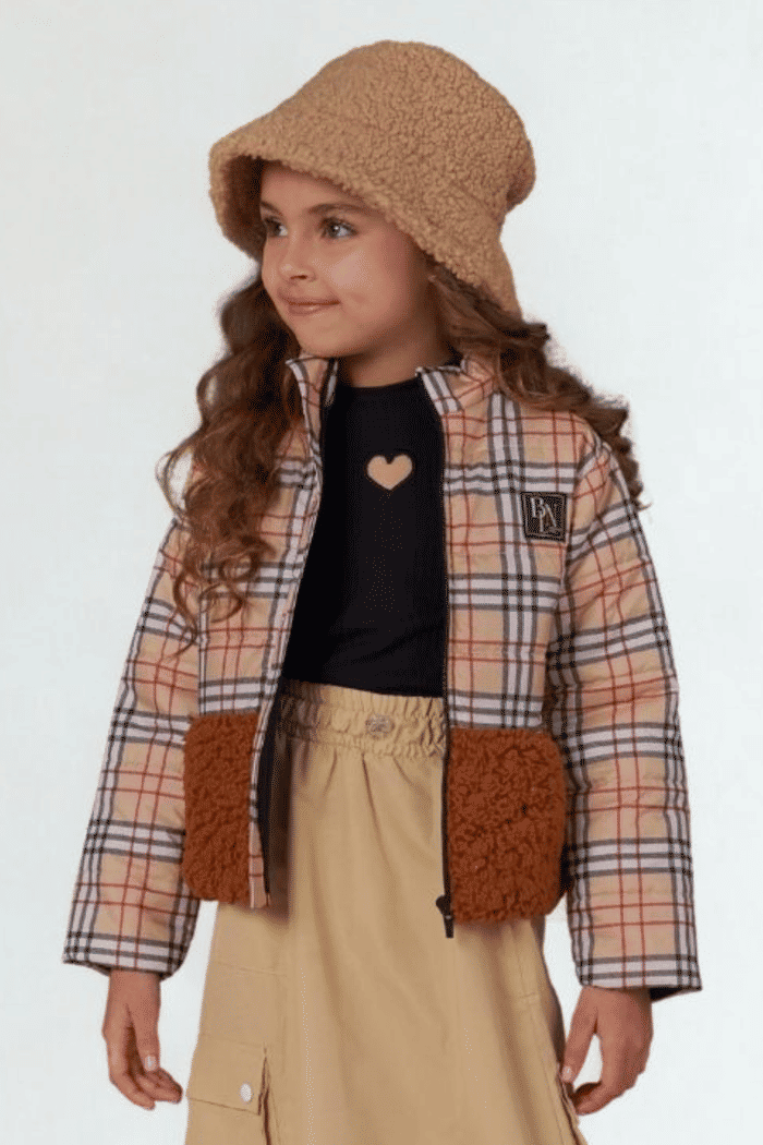 Jaqueta xadrez com pele